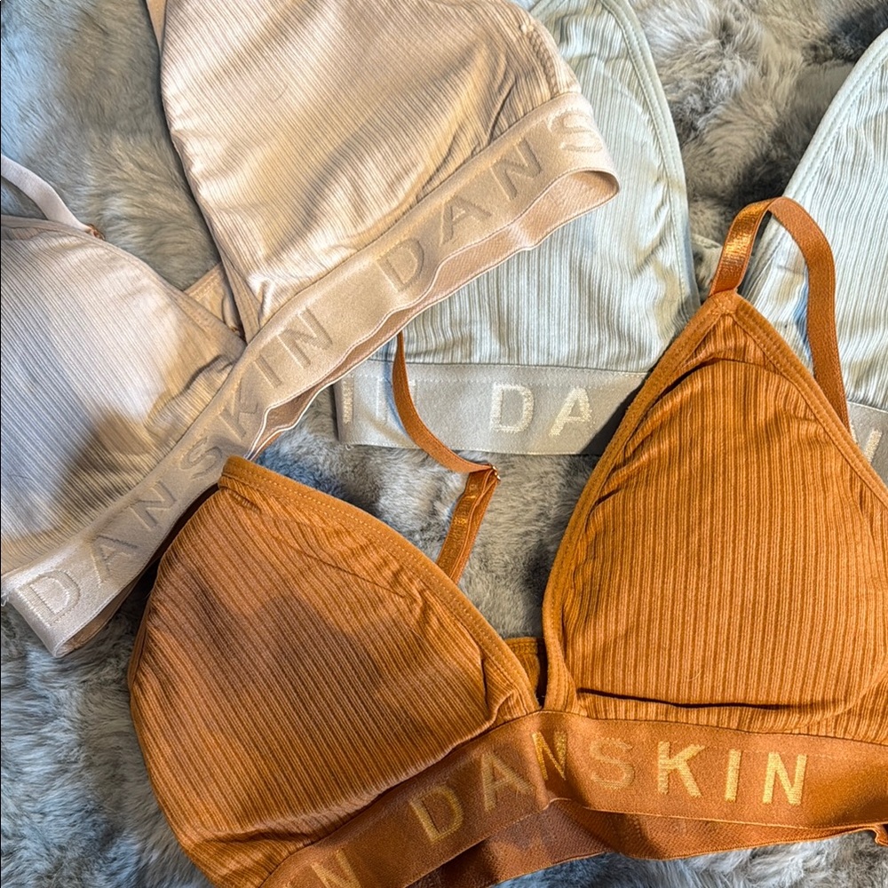 Danskin Women's Ribbed Bralette Set - pink, blue and mustard